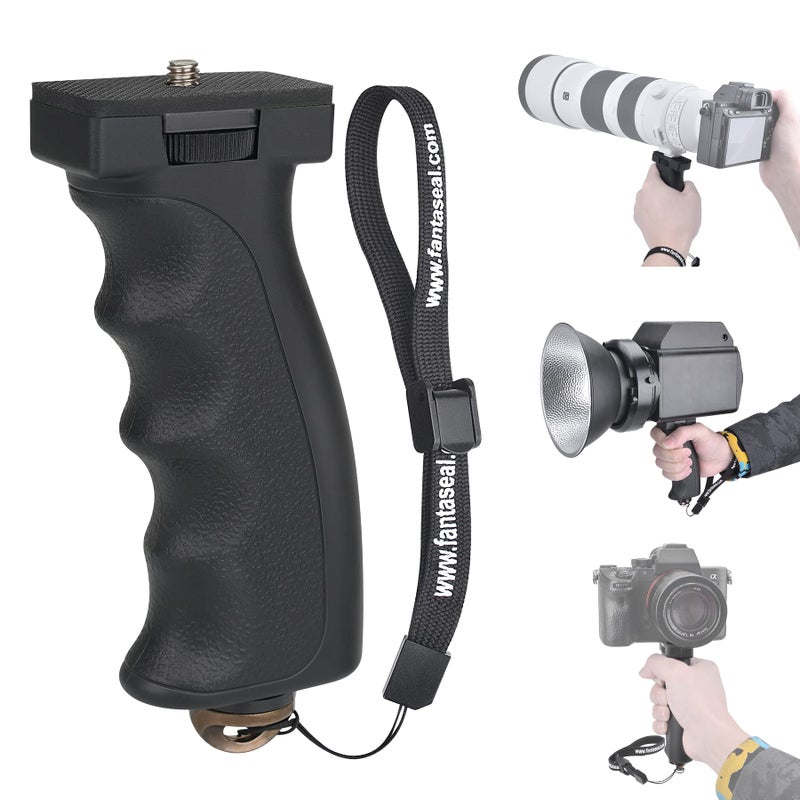 Fantaseal Universal Ergonomic DSLR Mirrorless Camera Camcorder Monocular Hand Grip Stabilizer, Portable Handheld Selfie Stick, Long Focus Lens Video Light Holder Mount for YouTube Tiktok Vlogging Starter Kit - Image 1